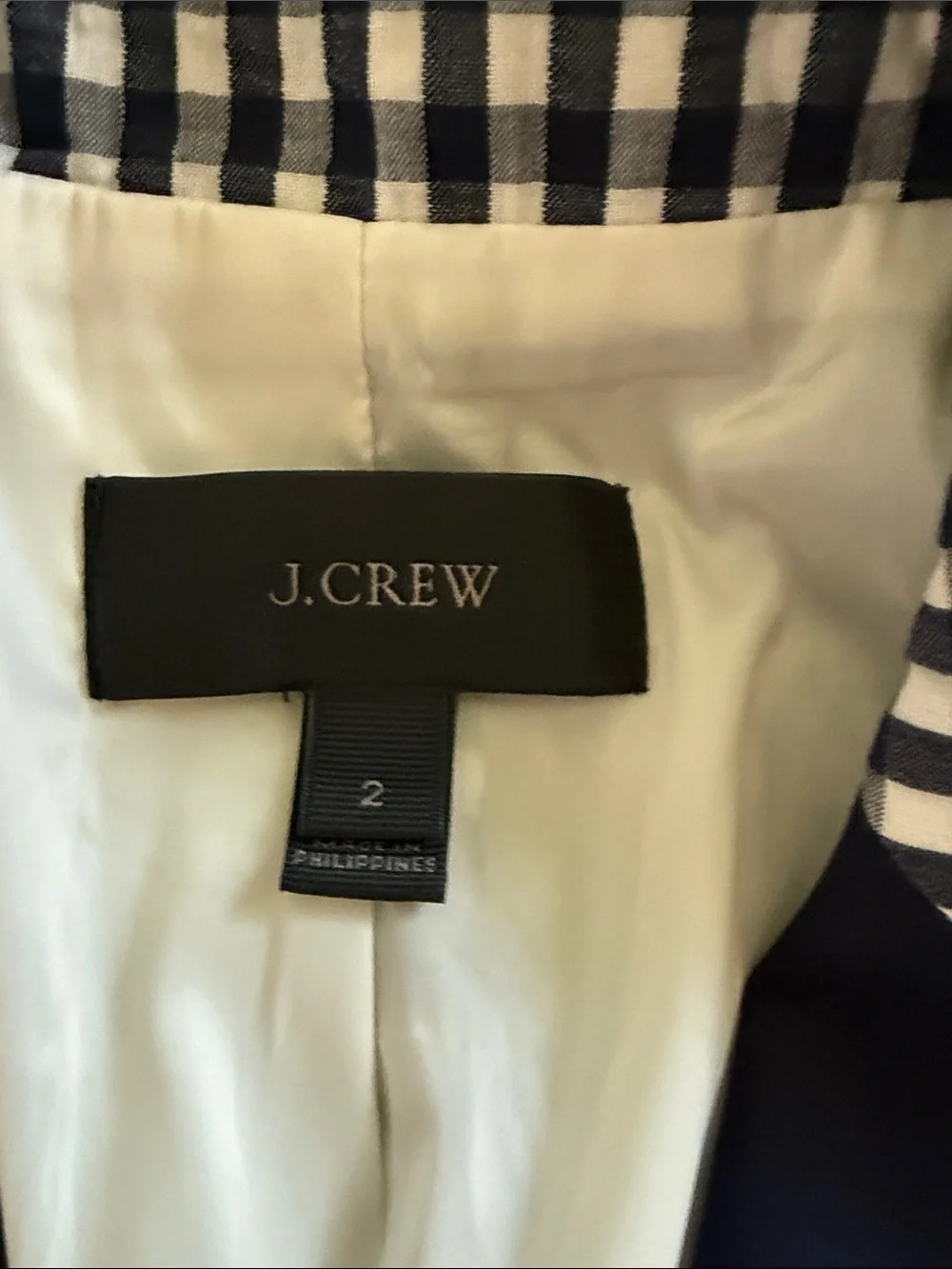 J. Crew Navy and White Gingham Blazer with Contrast Lapel